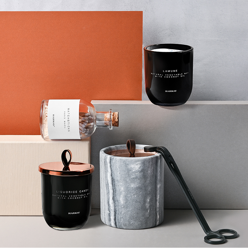 M&Scent groothandel luxe aangepaste decoratie private label zwart glas kristal geurende sojawaskaarsen