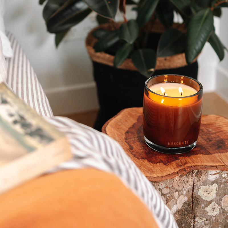 Luxe private label vanille-sterrengeurkaars met houten klik