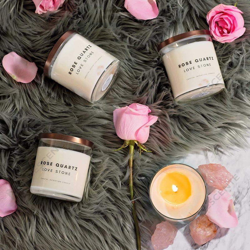 M&Scent nieuwe productideeën, genezende, met kristallen doordrenkte ambachten, geurkaarsen van sojawas
