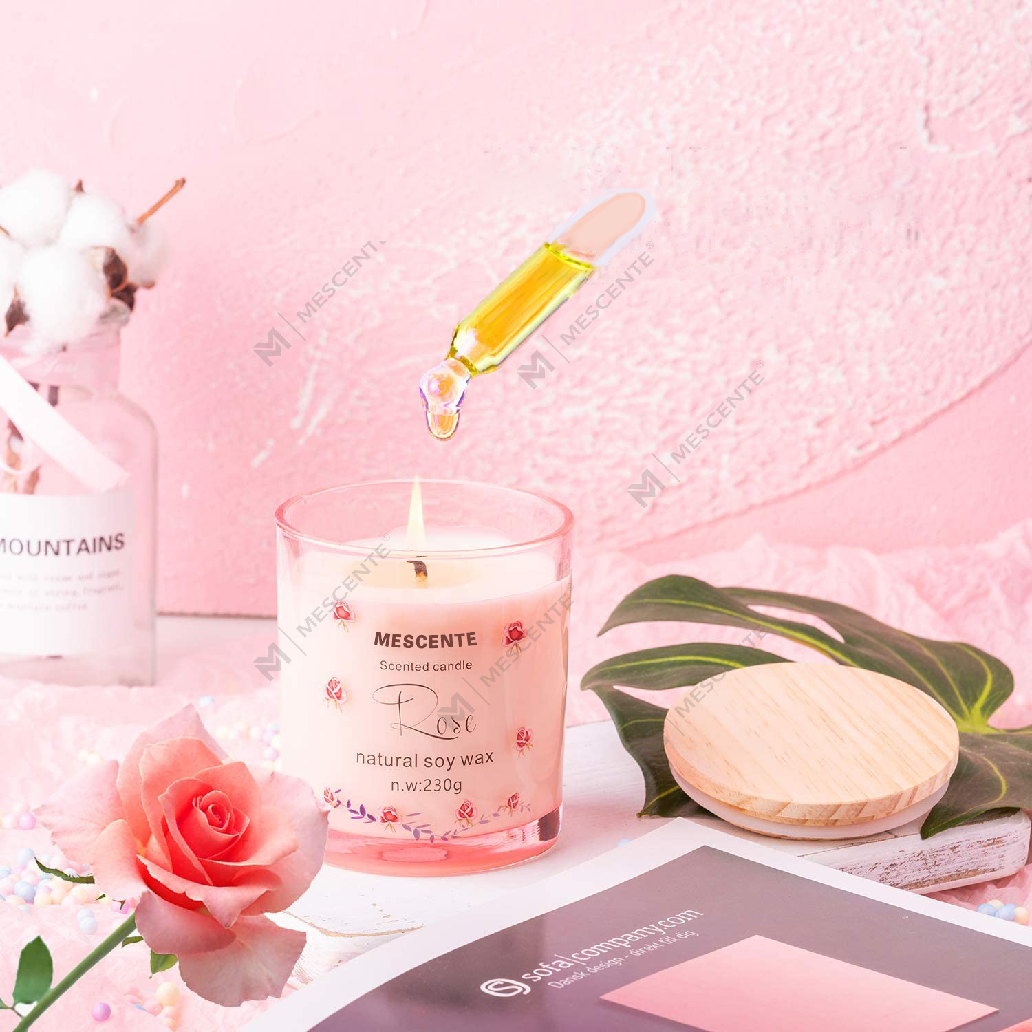 M&Scent handgemaakte luxe glazen houder spirituele keramiek pijler vanille geurkaars met kristallen