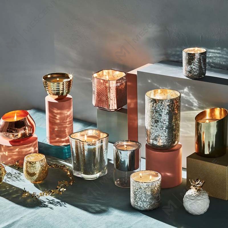 Groothandel op maat gemaakte goedkope glazen paraffinewas religieuze deco kwikgeurkaarsen