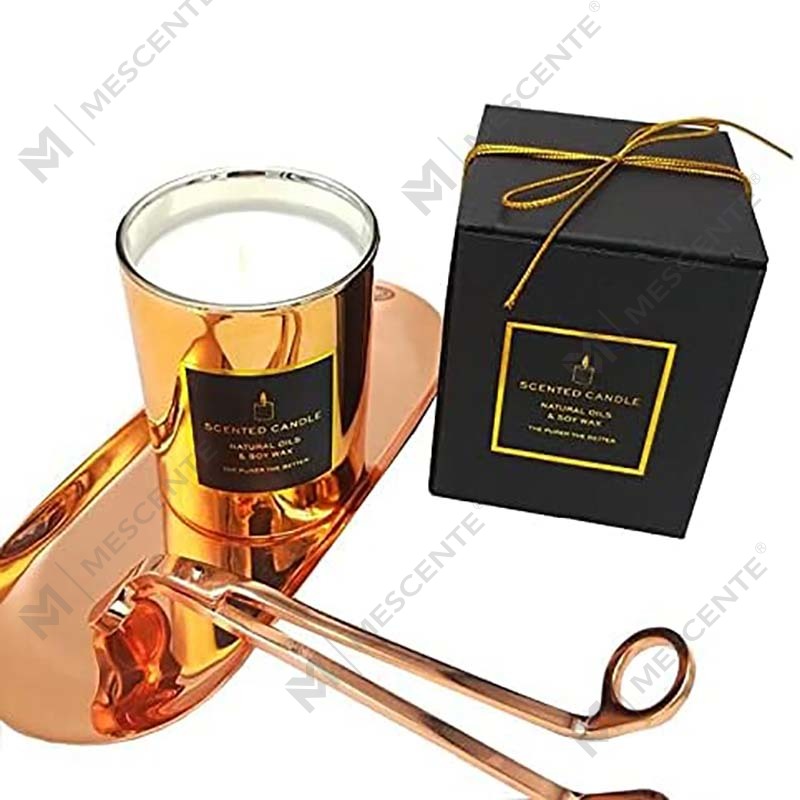 Nieuwe luxe zeer sterk geurende natuurlijke soja gouden metalen deksel roségouden glazen pot Ontspannende aromatherapiekaars