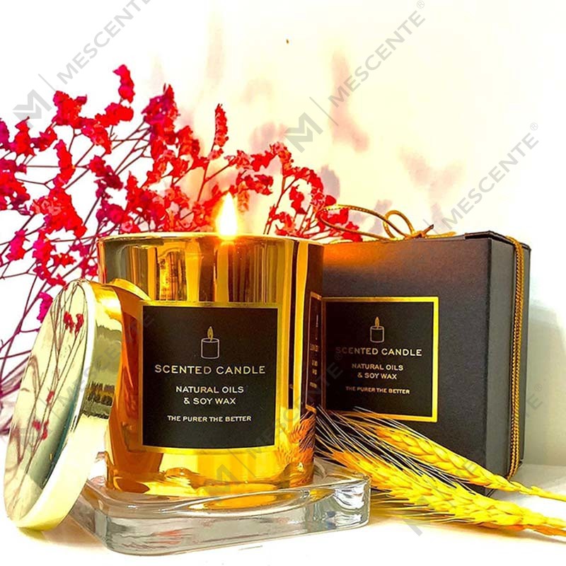 Nieuwe luxe zeer sterk geurende natuurlijke soja gouden metalen deksel roségouden glazen pot Ontspannende aromatherapiekaars