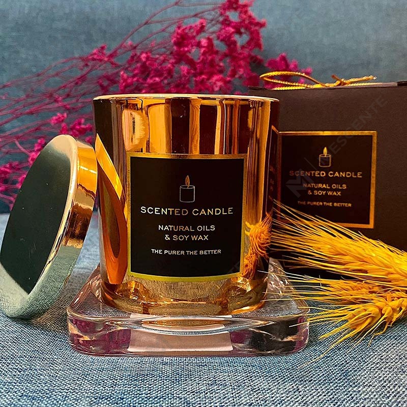 Nieuwe luxe zeer sterk geurende natuurlijke soja gouden metalen deksel roségouden glazen pot Ontspannende aromatherapiekaars